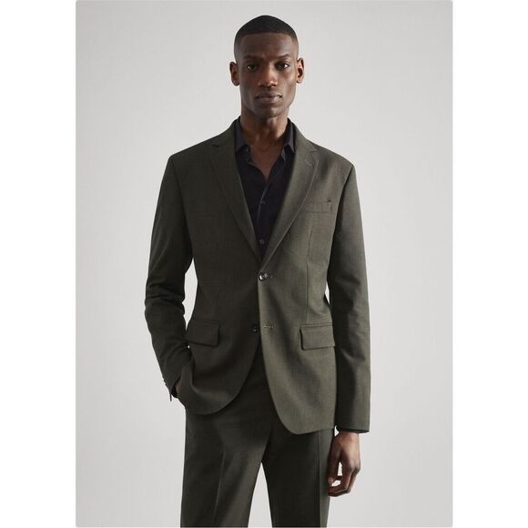 MNG Mango Men’s Tailored Slim Fit Dark Green Two Button Blazer Suit Jacket - Picture 1 of 16